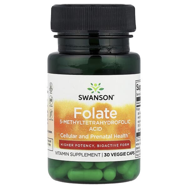 Swanson, Folate, 30 Veggie Caps (1,360 mcg DFE per Cap)