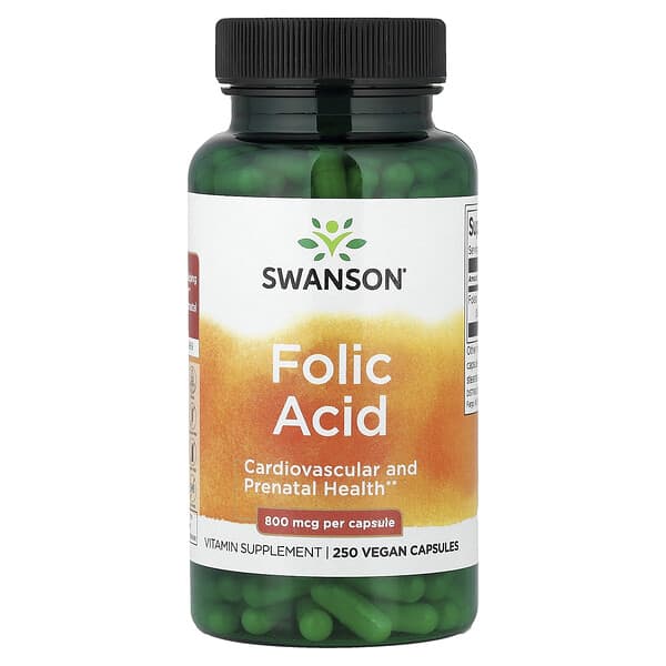 Swanson, Folic Acid, 800 mcg, 250 Vegan Capsules