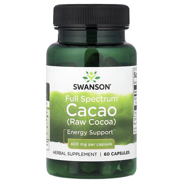 Swanson, Full Spectrum Cacao (Raw Cocoa), 400 mg, 60 Capsules