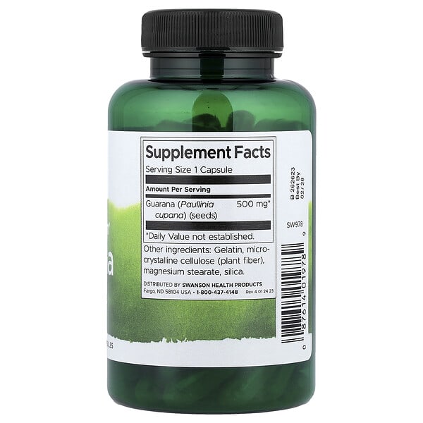 Swanson, Full Spectrum® Guarana, 500 mg, 100 Capsules 2 Swanson, Full Spectrum® Guarana, 500 mg, 100 Capsules - Ảnh 2
