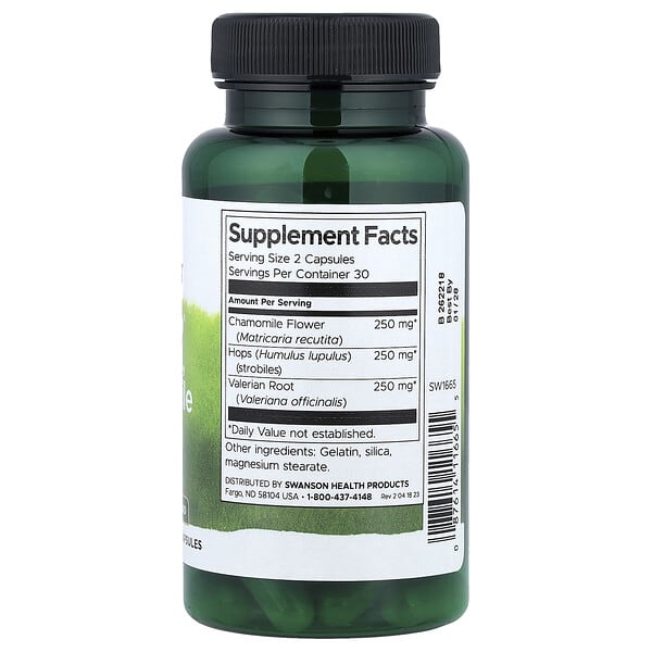 Alternative view of Swanson, Full Spectrum® Valerian, Chamomile & Hops, 60 Capsules