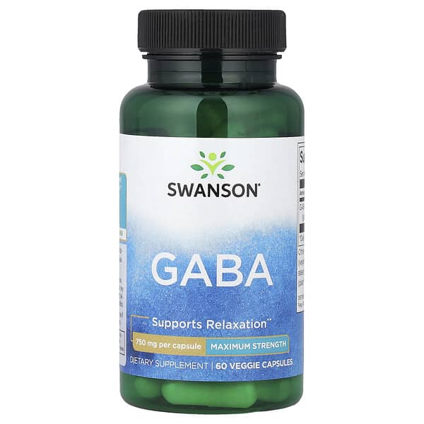 Swanson, GABA, Maximum Strength, 750 mg, 60 Veggie Capsules