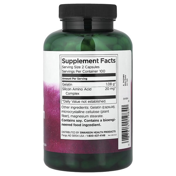 Alternative view of Swanson, Gelatin & Silicon, 200 Capsules