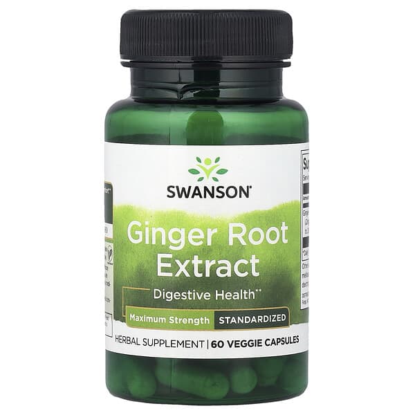 Swanson, Ginger Root Extract, Standardized, 60 Veggie Capsules (200 mg per Capsule)