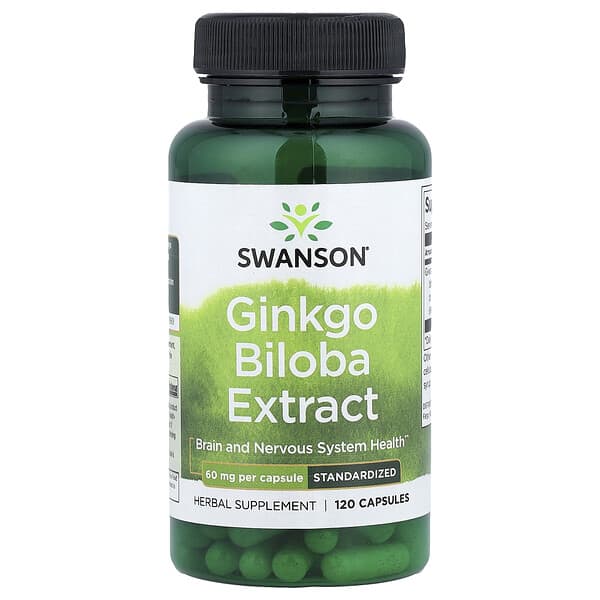 Swanson, Ginkgo Biloba Extract, Standardized, 60 mg, 120 Capsules