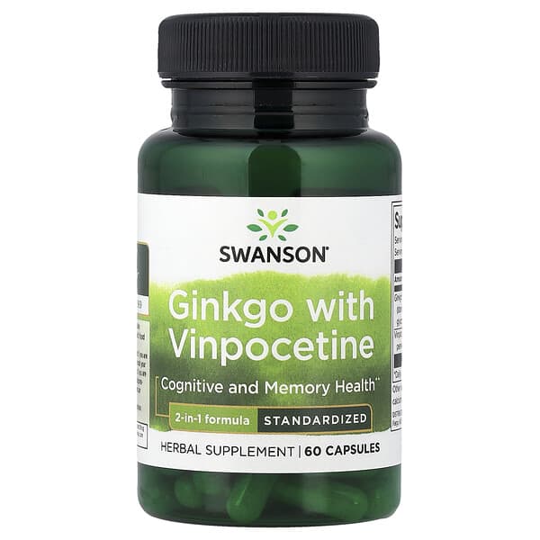 Swanson, Ginkgo with Vinpocetine, Standardized, 60 Capsules