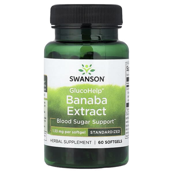 Swanson, GlucoHelp®, Banaba Extract, Standardized, 1.33 mg, 60 Softgels 2 Swanson, GlucoHelp®, Banaba Extract, Standardized, 1.33 mg, 60 Softgels
