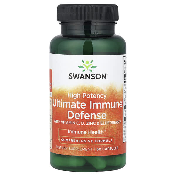 Swanson, High Potency Ultimate Immune Defense with Vitamin C, D, Zinc & Elderberry, 60 Capsules