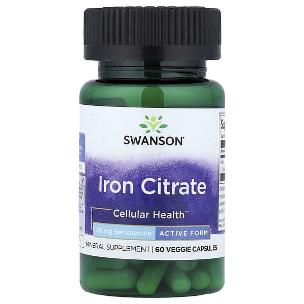 Swanson, Iron Citrate, Active Form, 25 mg, 60 Veggie Capsules