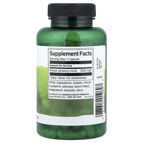 Alternative view of Swanson, Korean Ginseng , 500 mg , 100 Capsules