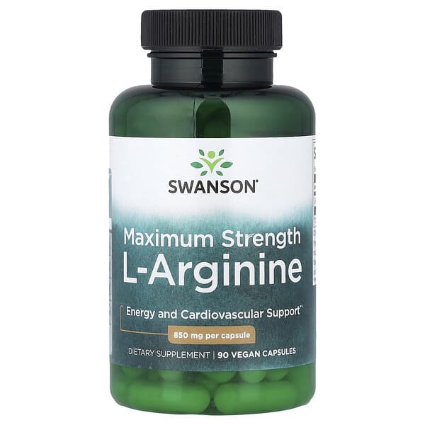 Swanson, L-Arginine, Maximum Strength, 850 mg, 90 Vegan Capsules