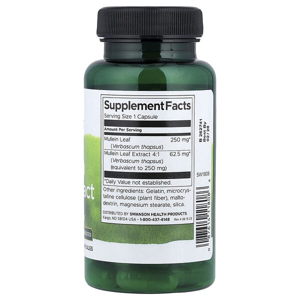 Swanson, Mullein Leaf Extract, Standardized, 250 mg, 60 Capsules 2 Swanson, Mullein Leaf Extract, Standardized, 250 mg, 60 Capsules - Ảnh 2