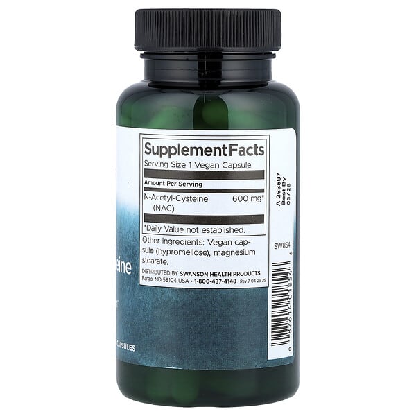 Alternative view of Swanson, NAC, 600 mg, 100 Vegan Capsules