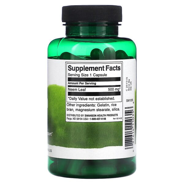 Alternative view of Swanson, Neem Leaf, 500 mg, 100 Capsules