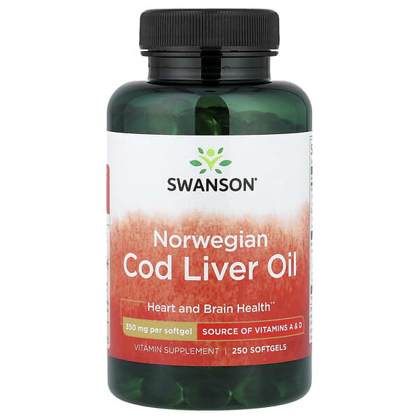 Swanson, Norwegian Cod Liver Oil, 350 mg, 250 Softgels