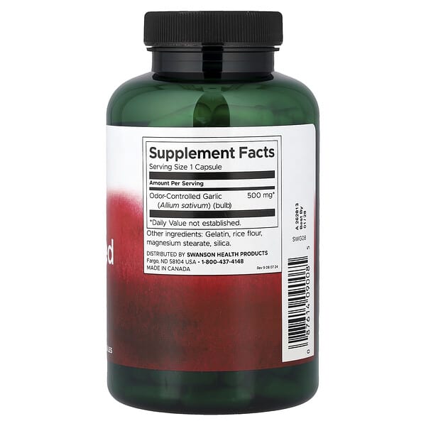 Alternative view of Swanson, Odor Controlled Garlic, 500 mg, 200 Capsules