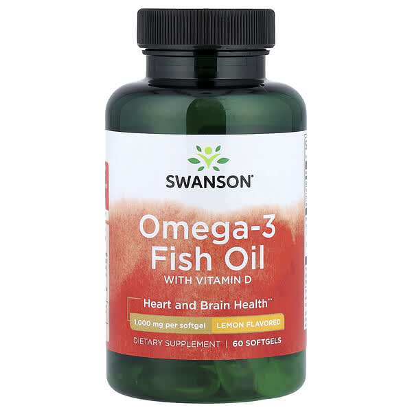 Swanson, Omega-3 Fish Oil with Vitamin D, Lemon, 60 Softgels