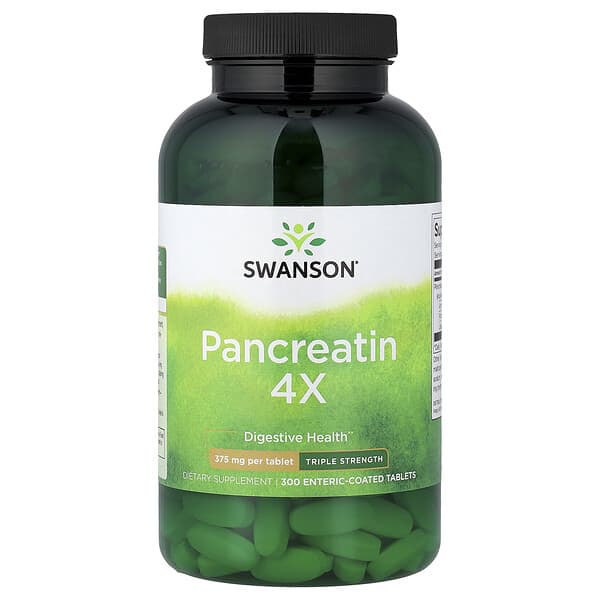 Swanson, Pancreatin 4X, 375 mg, 300 Enteric-Coated Tablets
