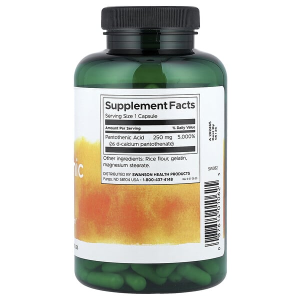 Alternative view of Swanson, Pantothenic Acid, 250 mg, 250 Capsules