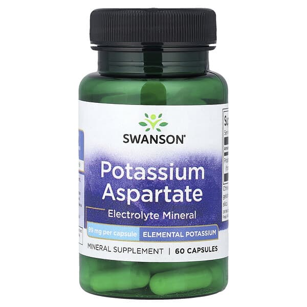 Swanson, Potassium Aspartate, 99 mg, 60 Capsules