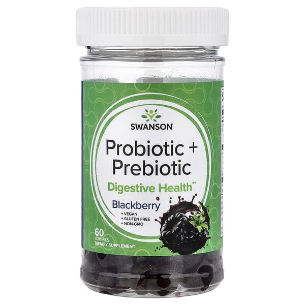 Swanson, Probiotic + Prebiotic Gummies, Blackberry, 60 Gummies