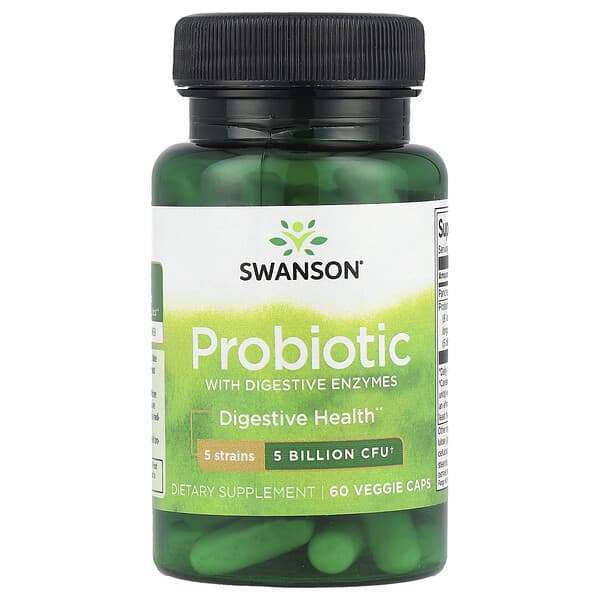 Swanson, Probiotic with Digestive Enzymes, 5 Billion CFU, 60 Veggie Caps 1 Swanson, Probiotic with Digestive Enzymes, 5 Billion CFU, 60 Veggie Caps