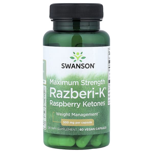 Swanson, Razberi-K®, Raspberry Ketones, Maximum Strength, 500 mg, 60 Vegan Capsules