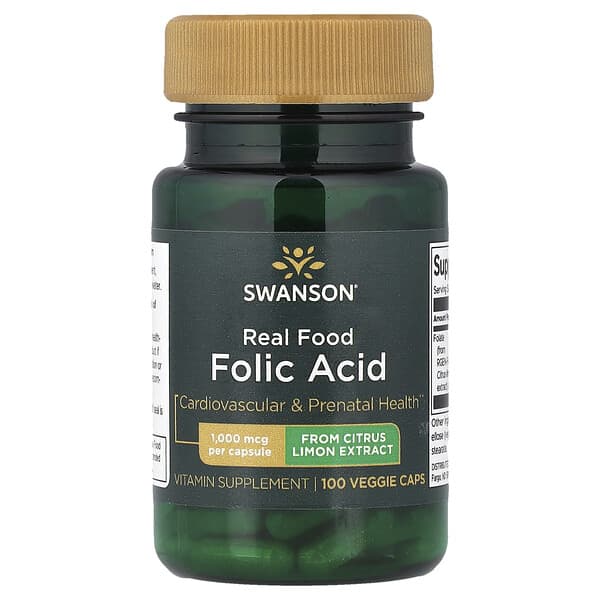 Swanson, Real Food Folic Acid, 1,000 mcg, 100 Veggie Caps