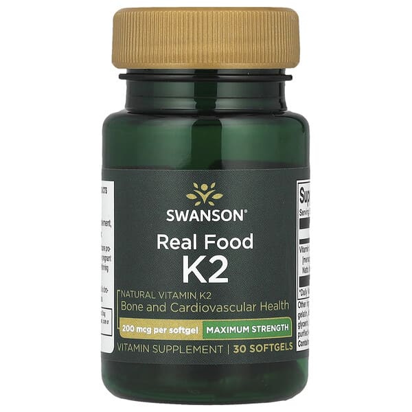 Swanson, Real Food K2, Maximum Strength , 200 mcg, 30 Softgels