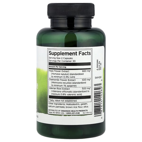 Alternative view of Swanson, Valerian Chamomile Hops, 60 Capsules