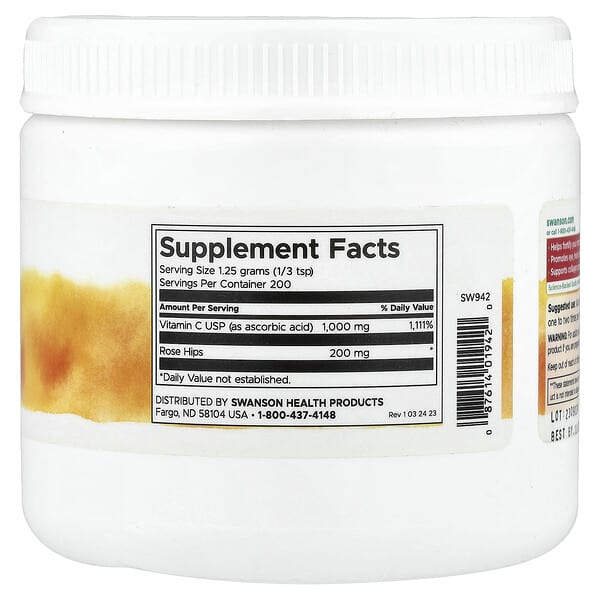 Alternative view of Swanson, Vitamin C Powder, with Rose Hips, 8.8 oz (250 g)