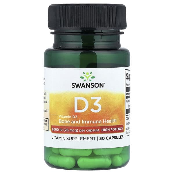 Swanson, Vitamin D3, High Potency, 25 mcg (1,000 IU), 30 Capsules