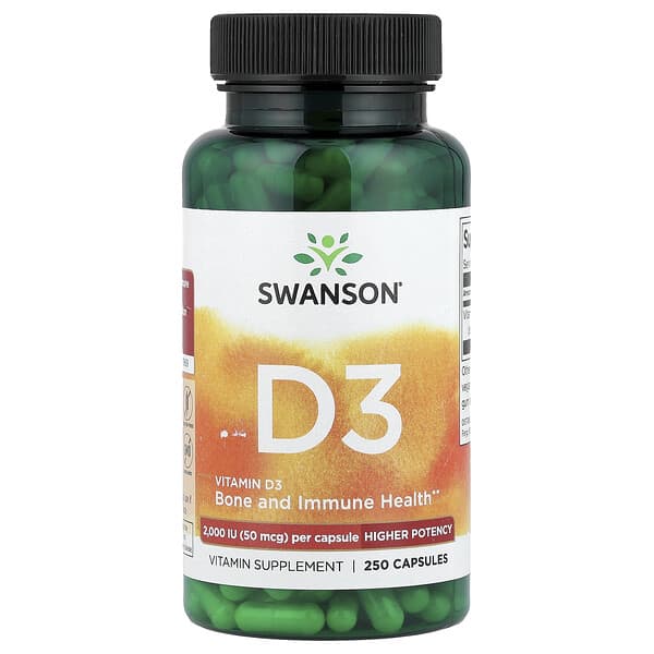 Swanson, Vitamin D3, Higher Potency,  50 mcg (2,000 IU), 250 Capsules