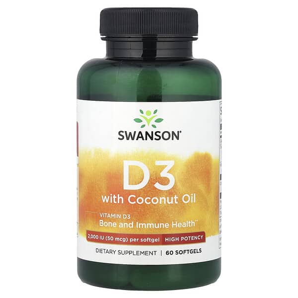 Swanson, Vitamin D3 with Coconut Oil, 60 Softgels 1 Swanson, Vitamin D3 with Coconut Oil, 60 Softgels