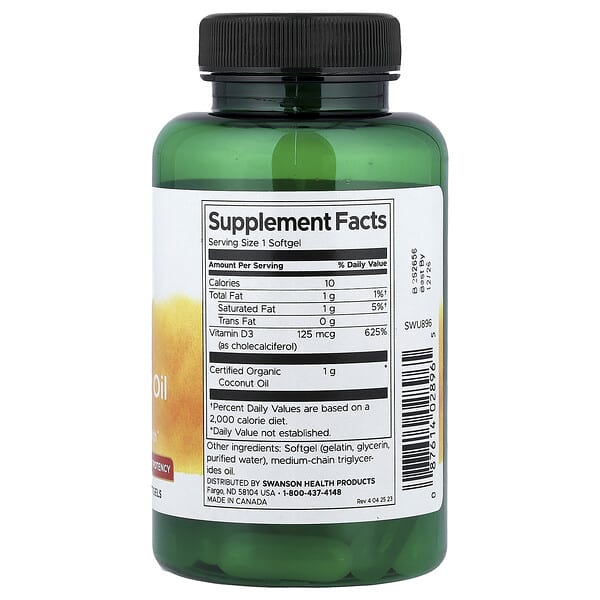 Alternative view of Swanson, Vitamin D3 with Coconut Oil, Highest Potency, 60 Softgels