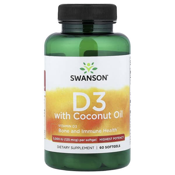 Swanson, Vitamin D3 with Coconut Oil, Highest Potency, 60 Softgels