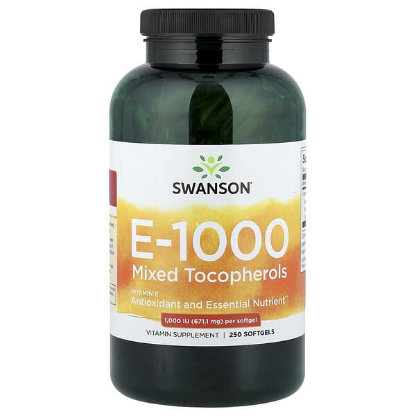 Swanson, Vitamin E-1000, Mixed Tocopherols, 1,000 IU (671.1 mg), 250 Softgels