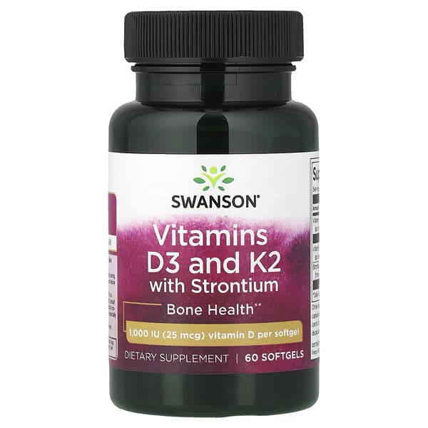 Swanson, Vitamins D3 and K2 with Strontium, 60 Softgels