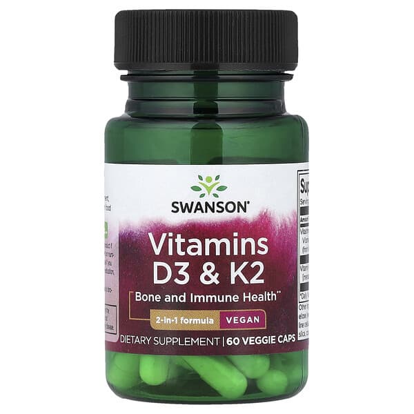 Swanson, Vitamins D3 & K2, 60 Veggie Caps