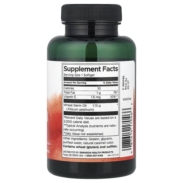 Alternative view of Swanson, Wheat Germ Oil, Cold Pressed, 1,130 mg, 60 Softgels