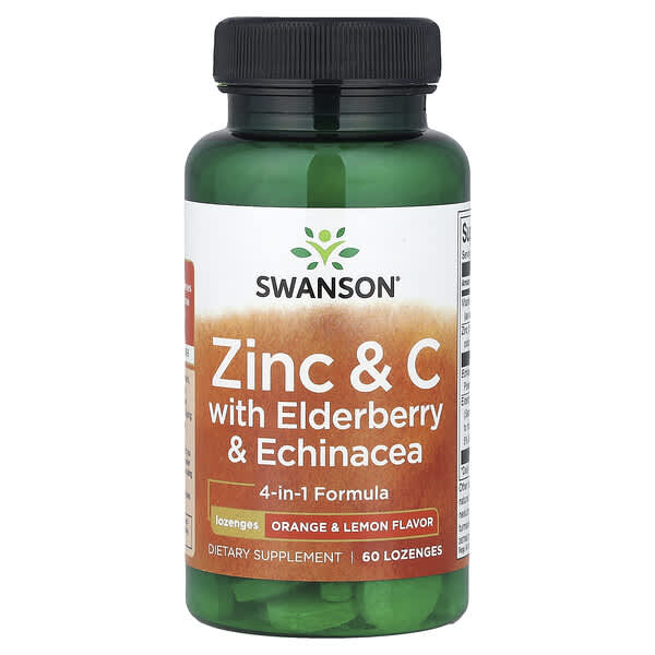 Swanson, Zinc & C with Elderberry & Echinacea, Orange & Lemon, 60 Lozenges