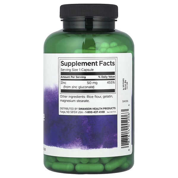 Alternative view of Swanson, Zinc Gluconate, 50 mg, 250 Capsules