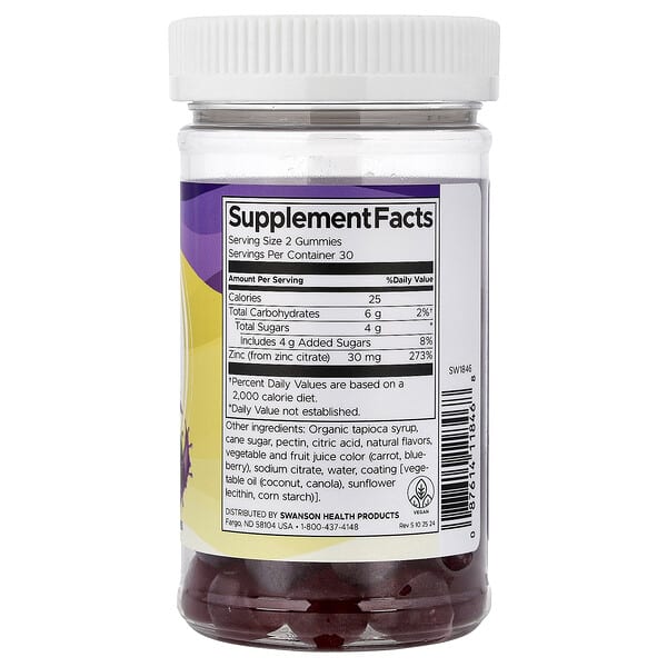 Swanson, Zinc Gummies, Elderberry , 60 Gummies (15 mg per Gummy) 2 Swanson, Zinc Gummies, Elderberry , 60 Gummies (15 mg per Gummy) - Ảnh 2