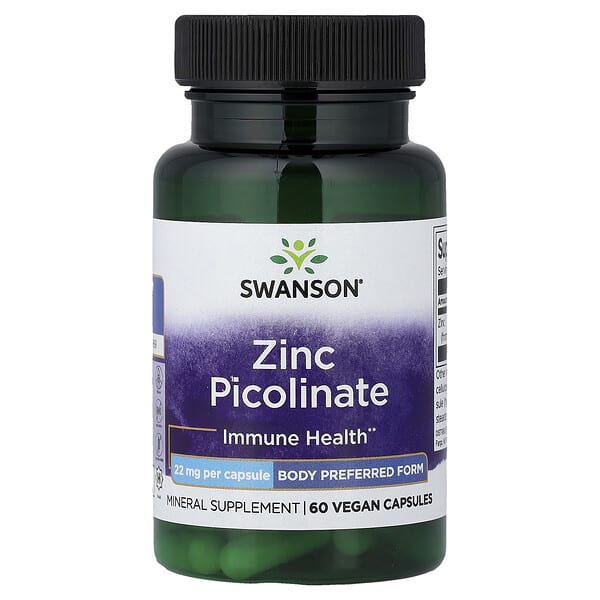 Swanson, Zinc Picolinate, 22 mg, 60 Vegan Capsules