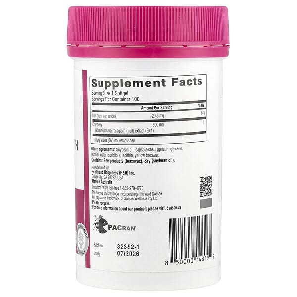 Swisse, Ultiboost®, High Strength Cranberry, 25,000 mg, 100 Softgels 2 Swisse, Ultiboost®, High Strength Cranberry, 25,000 mg, 100 Softgels - Ảnh 2
