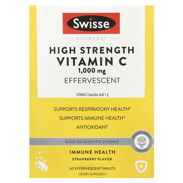 Swisse, Ultiboost™, High Strength Vitamin C, Strawberry, 1,000 mg, 3 Tubes, 20 Effervescent Tablets Each