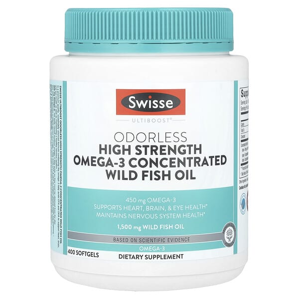 Swisse, Ultiboost®, Odorless High Strength Omega-3 Concentrated Wild Fish Oil , 1,500 mg , 400 Softgels