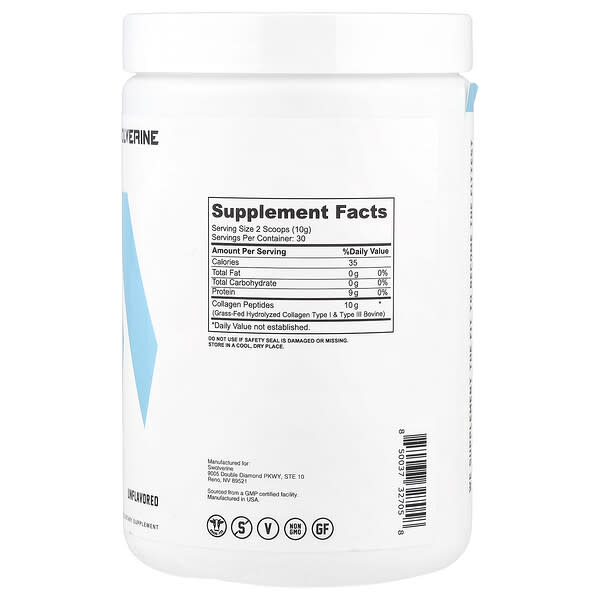Swolverine, Collagen, Unflavored, 10.58 oz (300 g) 2 Swolverine, Collagen, Unflavored, 10.58 oz (300 g) - Ảnh 2