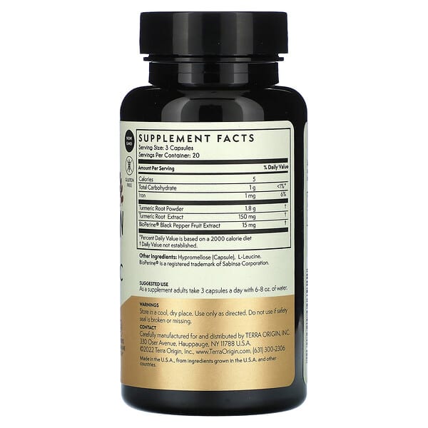 Alternative view of Terra Origin, Turmeric With BioPerine, 60 Vegetable Capsules