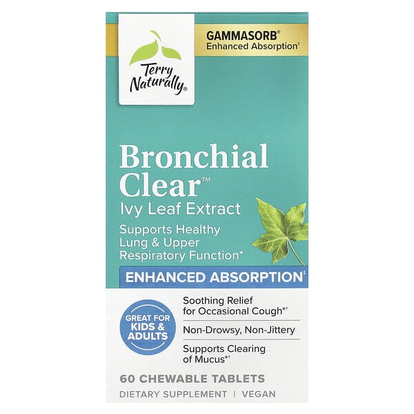 Terry Naturally, Bronchial Clear™, Ivy Leaf Extract, 60 Chewable Tablets (50 mg per Tablet)